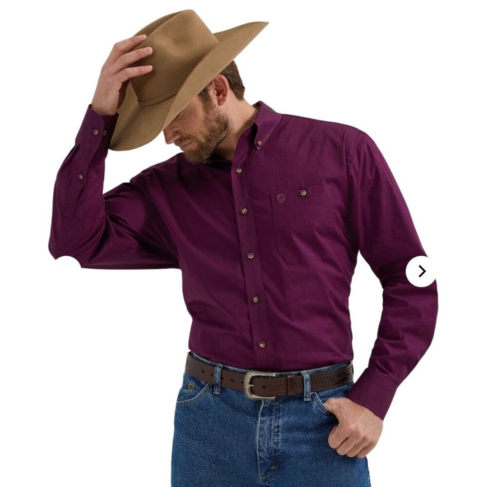 Wrangler George Strait Western Shirt M Burgundy Cowboy Cut Button-Down Cotton